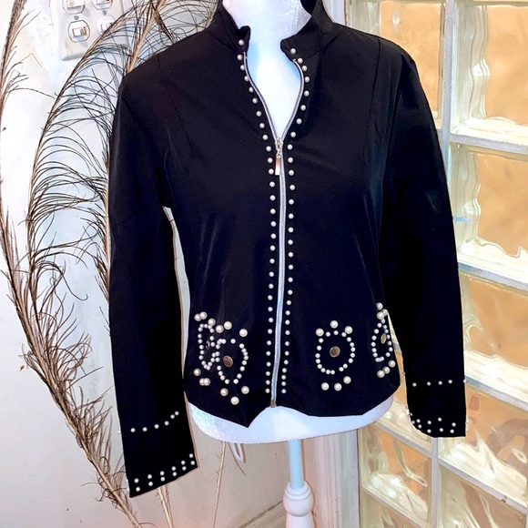 MISSLOOK Jackets & Blazers - CLEARANCE!!!NEW w/Tags black & pearl windbreaker. This one is stunning!🥰♠️♠️